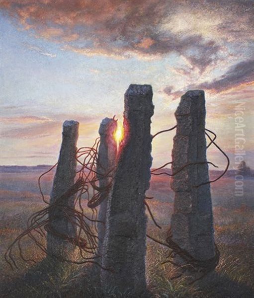 Sunset -traces Of Civilization Oil Painting by Nikolai Alexeievich Kasatkin