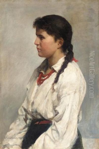 Portrait Of A Young Girl Oil Painting by Nikolai Alexeievich Kasatkin