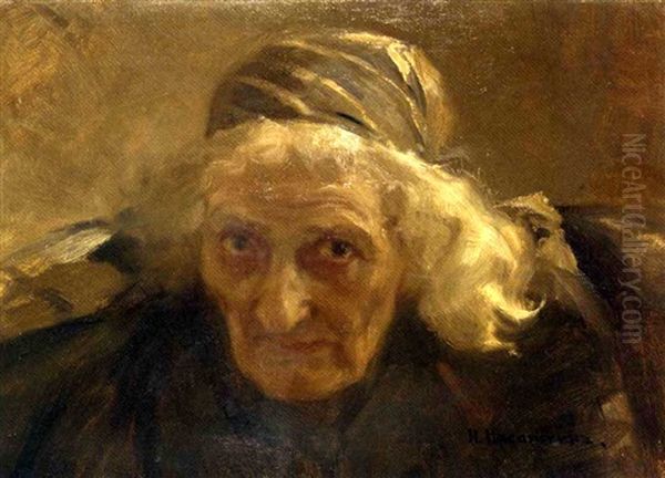 Portrait Of An Old Woman Oil Painting by Nikolai Alexeievich Kasatkin