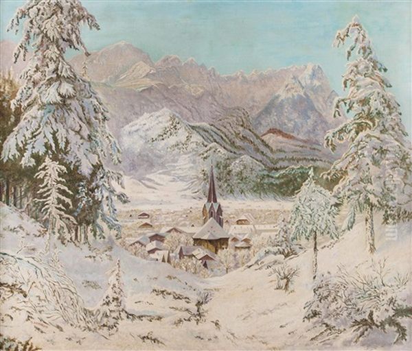 Blick Auf Garmisch-partenkirchen Im Winter by Eduard Kasparides