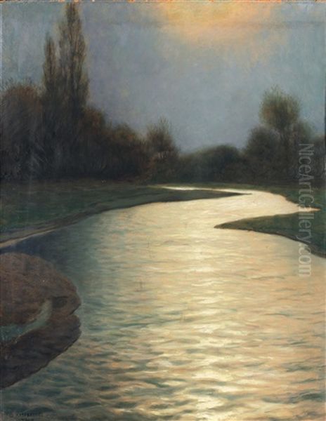 Fluslauf Im Vollmondlicht Oil Painting by Eduard Kasparides