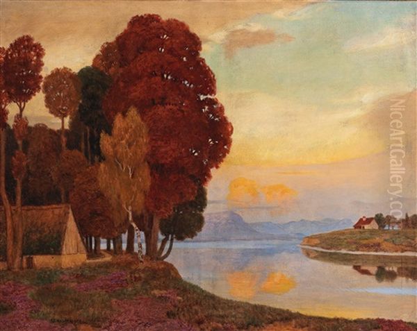 Abend Am See - Evening At The Lake Oil Painting by Eduard Kasparides