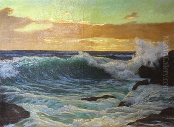 Waves Crashing Oil Painting by Eduard Kasparides