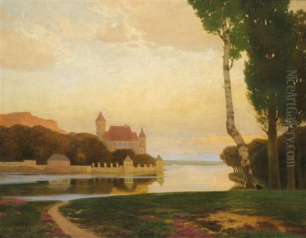 Fluslandschaft Mit Schloss Oil Painting by Eduard Kasparides