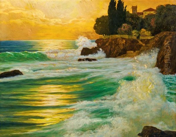 Brandung Bei Nervi Oil Painting by Eduard Kasparides