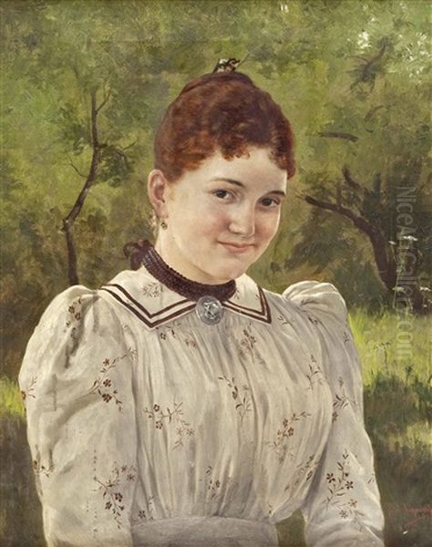 Portrat Einer Jungen Frau Vor Waldlandschaft Oil Painting by Eduard Kasparides