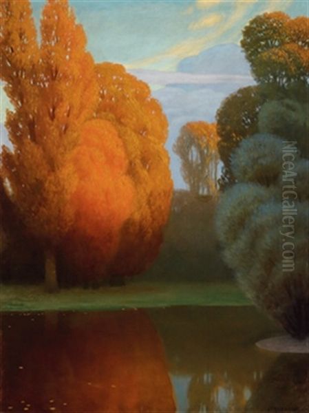 Goldene Baume Am Weiher Oil Painting by Eduard Kasparides