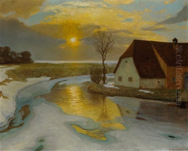 Landschaft Im Vorfruhling Bei Sonnenuntergang Oil Painting by Eduard Kasparides