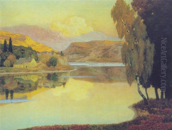 Hauser An Einem Bergsee Oil Painting by Eduard Kasparides