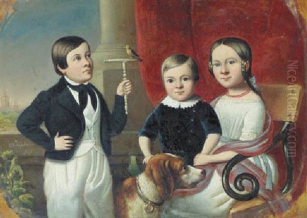 Portrait Of Jacobus, Diederika And Eduard Thomkins Oil Painting by Abraham Anne Van De Kasteele