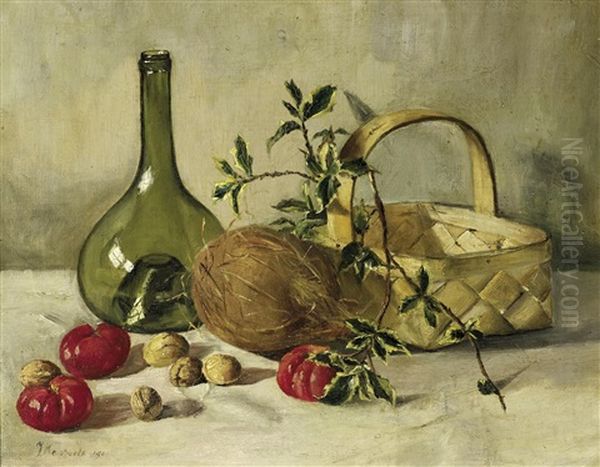 Stillleben Mit Einer Kokosnuss by Johanna Margaretha Van De Kasteele