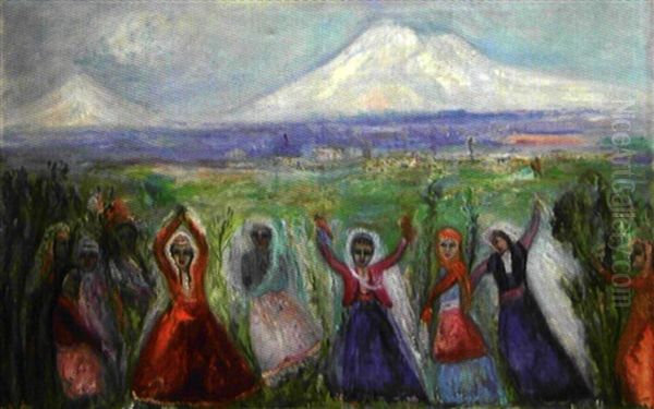 La Danse Armenienne Devant Le Mont Ararat Oil Painting by Sarkis Katchadourian