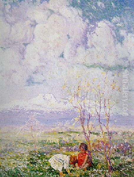 The Mount Aragatz In Springtime Oil Painting by Sarkis Katchadourian