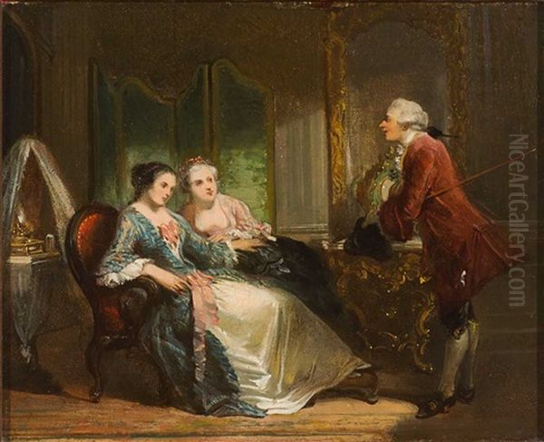 Zwei Damen Lauschen Einem Eleganten Kavalier In Herrschaftlichem Interieur Oil Painting by Herman Frederik Carel ten Kate