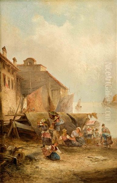 Fischersfrauen Am Hafen Oil Painting by Herman Frederik Carel ten Kate