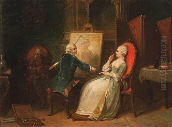 A Painter And His Model Oil Painting by Herman Frederik Carel ten Kate