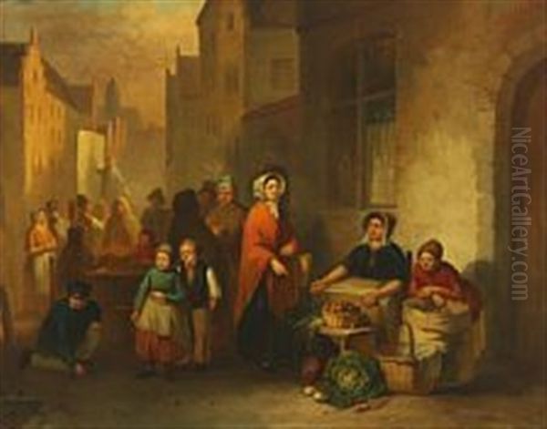 City With Street Life Oil Painting by Herman Frederik Carel ten Kate