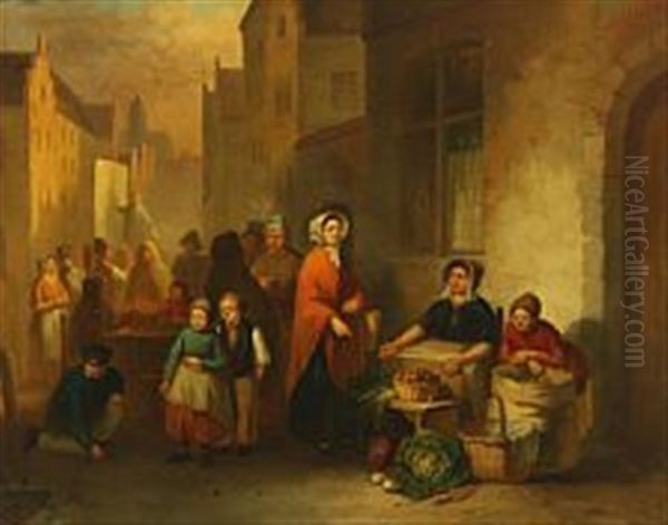 City With Street Life Oil Painting by Herman Frederik Carel ten Kate