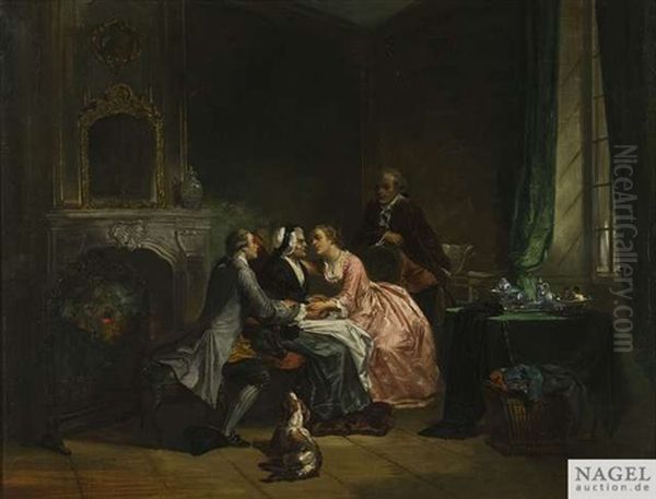 Grosmutters Segen. Im Saloninterieur Erteilt Eine Grosmutter Einem Jungen Paar Den Segen Zur Hochzeit Oil Painting by Herman Frederik Carel ten Kate