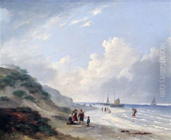 Fisherfolk Along The Coast Oil Painting by Herman Frederik Carel ten Kate