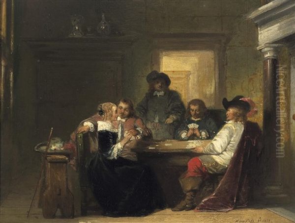 Das Erfolgreiche Blatt. Gesellige Runde In Der Stube, Dem Kartenspiele Frohnend Oil Painting by Herman Frederik Carel ten Kate