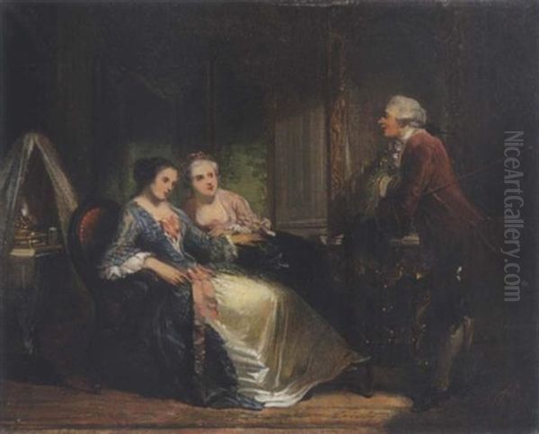 Ein Kavalier Macht Zwei Schonen Rokokodamen Seine Aufwartung Oil Painting by Herman Frederik Carel ten Kate