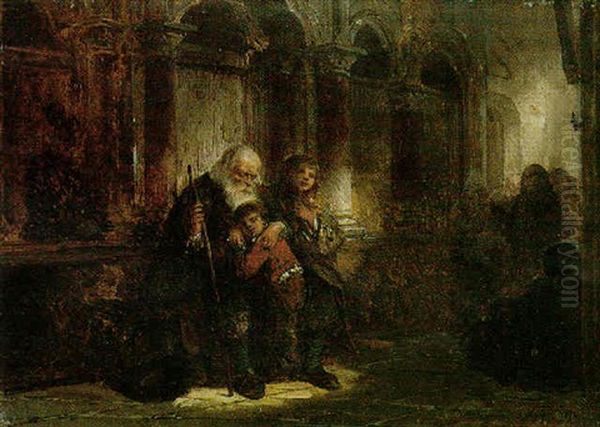 A Family Outside A Church Oil Painting by Herman Frederik Carel ten Kate