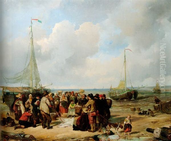 De Afschlag Van Visch Aan Het Strand Te Scheveningen Oil Painting by Herman Frederik Carel ten Kate