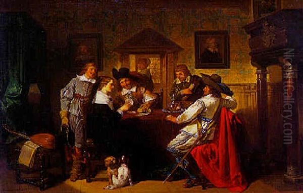 Hofmakerij Tijdens Het Kaartspel Oil Painting by Herman Frederik Carel ten Kate