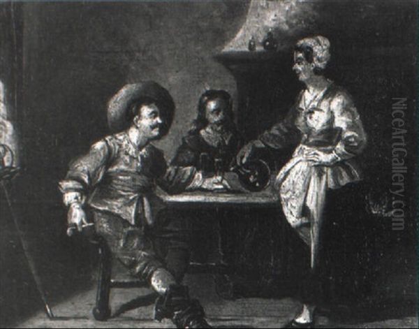 Landsknechte Und Magd In Der Schenke Am Kamin Oil Painting by Herman Frederik Carel ten Kate