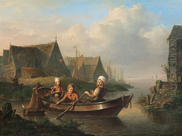 Kinder Im Ruderboot Oil Painting by Johannes Marius ten Kate