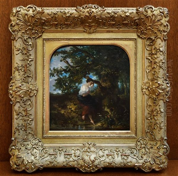 Woman Next To A Tree By The Pond Oil Painting by Johannes Marius ten Kate