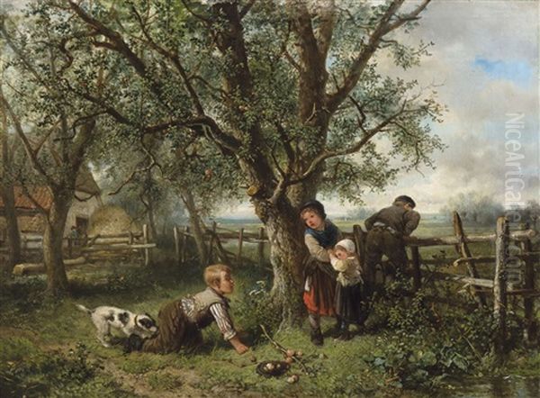 Children Playing Oil Painting by Johannes Marius ten Kate