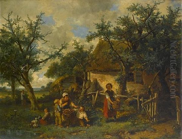 Picking Apples Oil Painting by Johannes Marius ten Kate