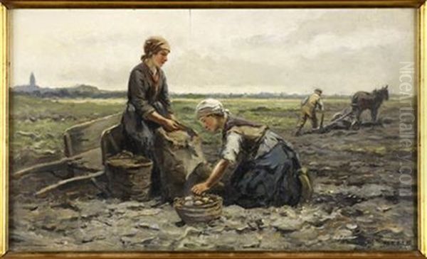 Gathering Potatoes Oil Painting by Johannes Marius ten Kate