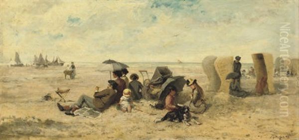 A Day On The Beach Oil Painting by Johannes Marius ten Kate