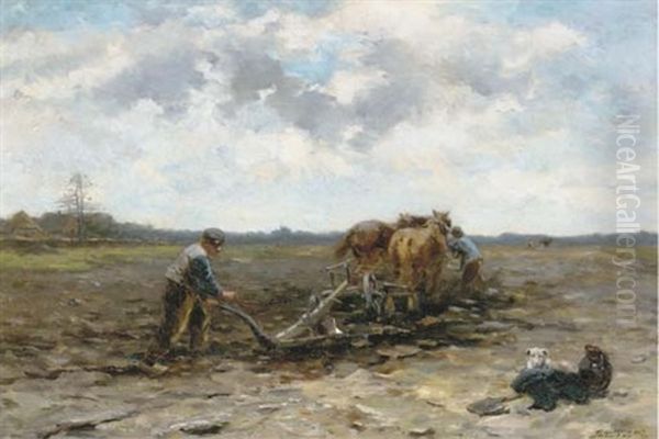 Ploughing The Field Oil Painting by Johannes Marius ten Kate