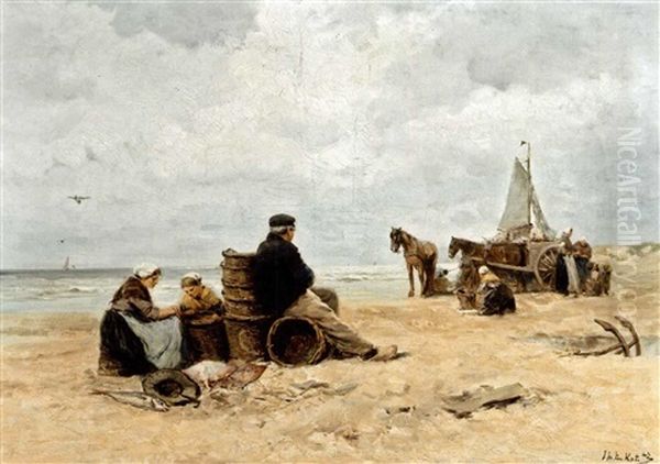 Fischer Am Strand Oil Painting by Johannes Marius ten Kate