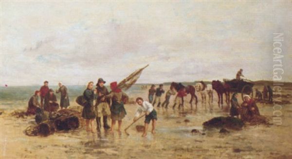 On The Seashore Oil Painting by Johannes Marius ten Kate