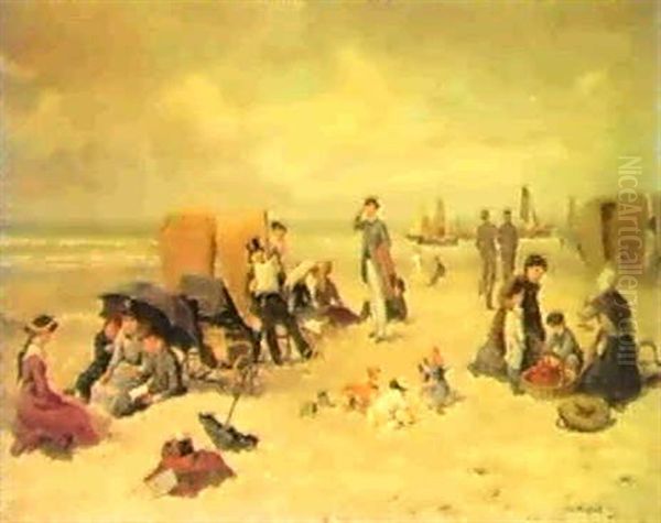 Beach Fun Oil Painting by Johannes Marius ten Kate