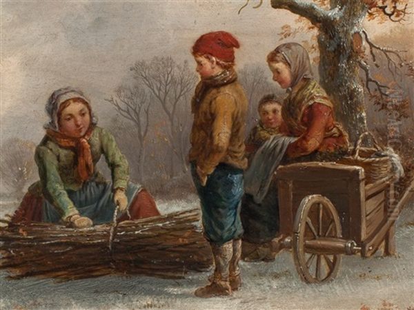 Wood Collecting Children Oil Painting by Mari ten Kate