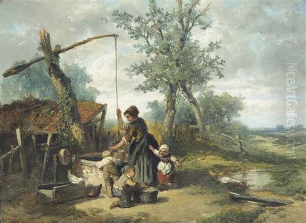 Little Helpers At The Well Oil Painting by Mari ten Kate