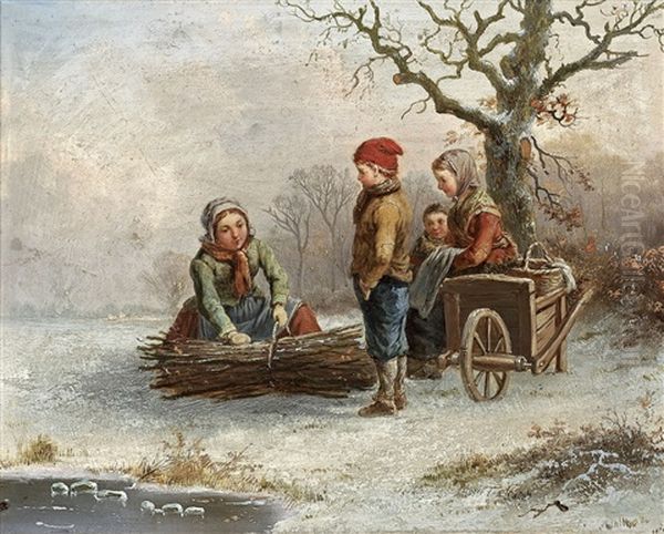 Winterlandschaft Mit Kindern, Die Reisig Sammeln Oil Painting by Mari ten Kate