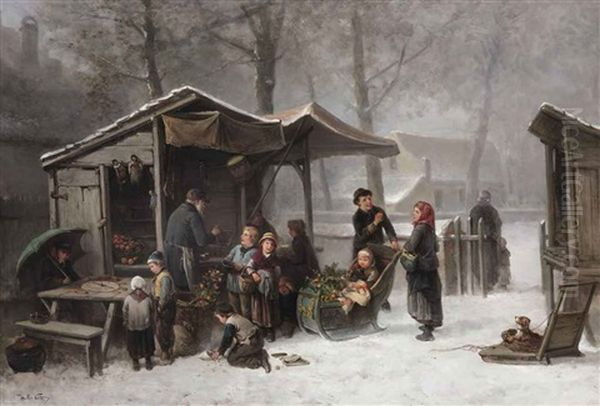 Buying Presents At The Toy Stall For The Feast Of St. Nicholas Oil Painting by Mari ten Kate