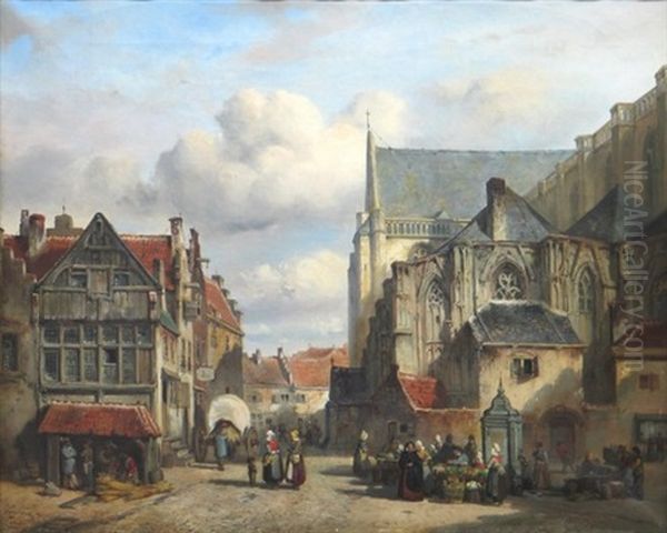 Hollandische Stadtansicht Mit Regem Markttreiben Oil Painting by Mari ten Kate