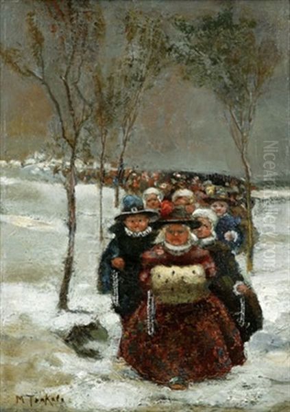 Figures In The Snow Oil Painting by Mari ten Kate