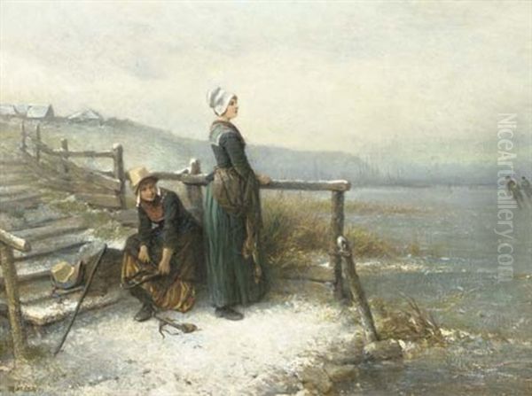 Winterfun: Setting Out On The Ice Oil Painting by Mari ten Kate