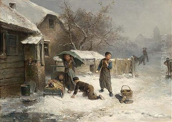 The Snowball Fight Oil Painting by Mari ten Kate