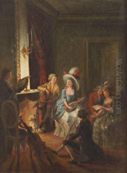 Concert Galant Pres De La Cheminee Oil Painting by Pierre-Antoine Baudouin