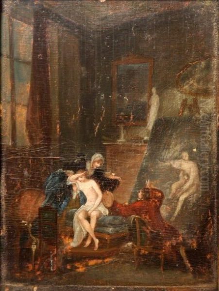 Le Modele Honnete. Oil Painting by Pierre-Antoine Baudouin